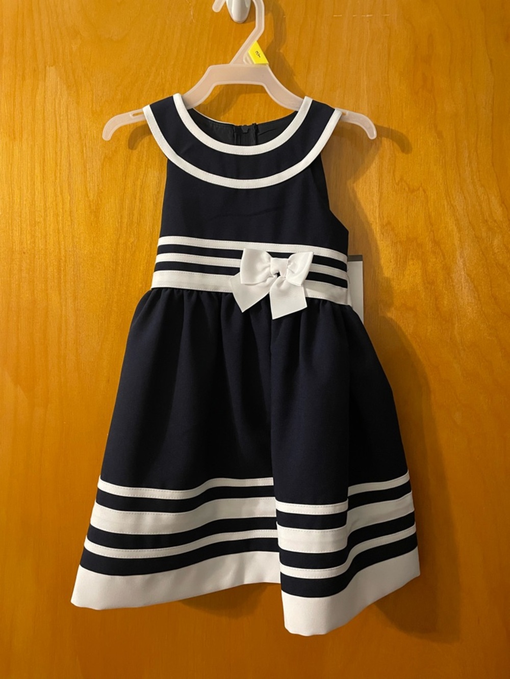 Bonnie Jean Navy and White Striped Bow-Accent Formal Dress